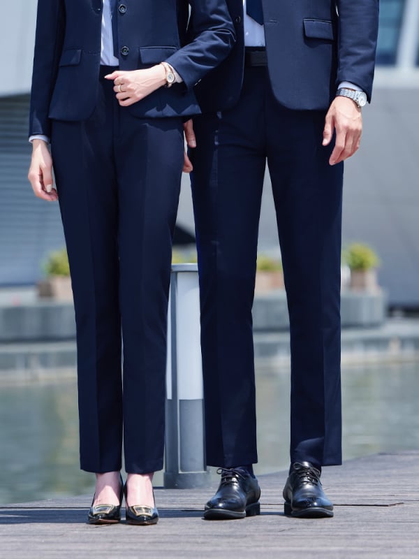 Üzleti nadrág, lazán szabott, négy évszakos poliészter-spandex keverék, egyenes szabás, férfiaknak