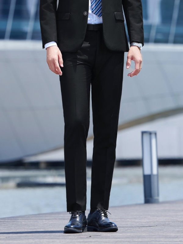 Üzleti nadrág, lazán szabott, négy évszakos poliészter-spandex keverék, egyenes szabás, férfiaknak