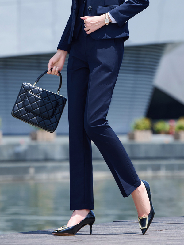 Üzleti nadrág, lazán szabott, négy évszakos poliészter-spandex keverék, egyenes szabás, férfiaknak