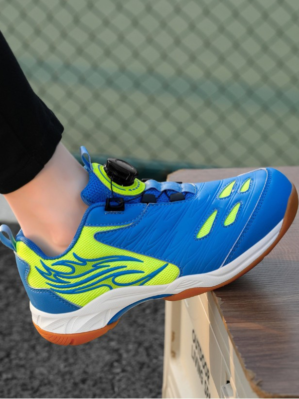 Vaikų badminton bateliai su sagtimi, žemas viršus iš PU, anti-slidžia gumos padas, dryžuotas raštas, tinkami vidaus aikštelėms pavasarį