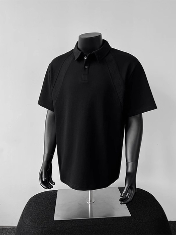 Ανδρικό πόλο σε αμερικανικού στυλ, χαλαρή εφαρμογή, κοντό μανίκι, μονόχρωμο, γιακάς με στροφή, πολυεστέρας