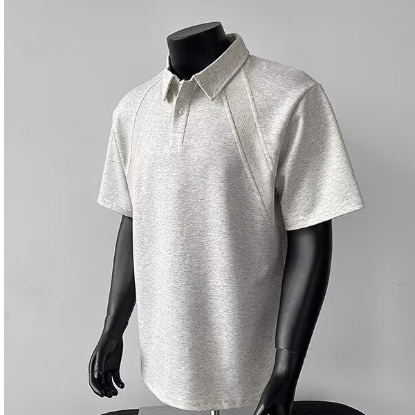 Ανδρικό πόλο σε αμερικανικού στυλ, χαλαρή εφαρμογή, κοντό μανίκι, μονόχρωμο, γιακάς με στροφή, πολυεστέρας