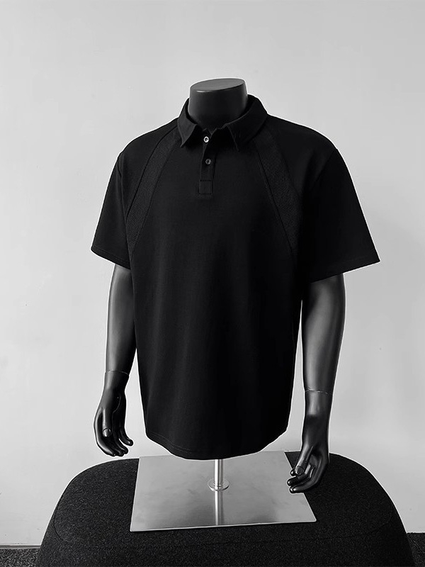 Ανδρικό πόλο σε αμερικανικού στυλ, χαλαρή εφαρμογή, κοντό μανίκι, μονόχρωμο, γιακάς με στροφή, πολυεστέρας