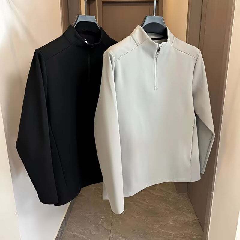 Ανδρικό polo με κέντημα, μακριά μανίκια, ριγέ σχέδιο, φαρδιά γραμμή, πολυεστερικό ύφασμα