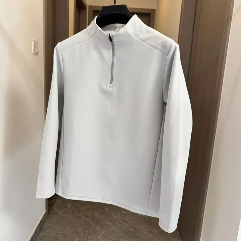 Ανδρικό polo με κέντημα, μακριά μανίκια, ριγέ σχέδιο, φαρδιά γραμμή, πολυεστερικό ύφασμα