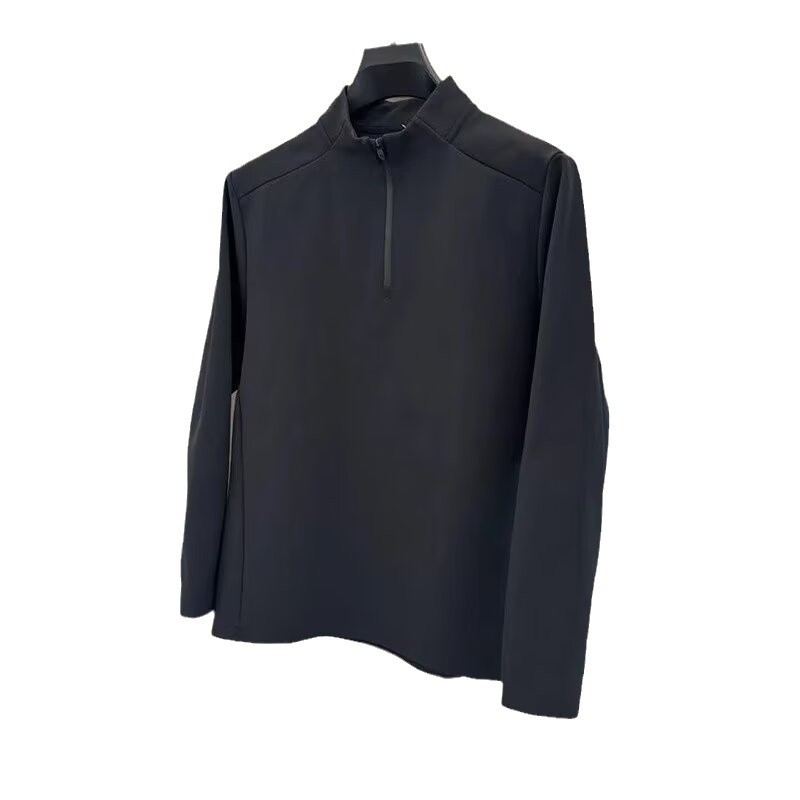 Ανδρικό polo με κέντημα, μακριά μανίκια, ριγέ σχέδιο, φαρδιά γραμμή, πολυεστερικό ύφασμα