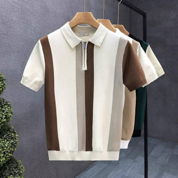 Πόλο πουκάμισο με στενή γραμμή, κοντό μανίκι, πολυεστέρας 96%