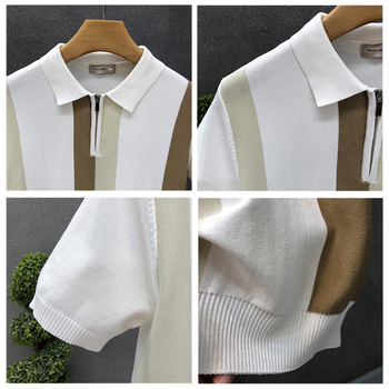 Πόλο πουκάμισο με στενή γραμμή, κοντό μανίκι, πολυεστέρας 96%