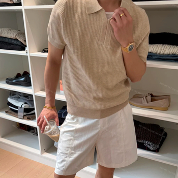 Πόλο πουκάμισο με στενή γραμμή, κοντό μανίκι, πολυεστέρας 96%