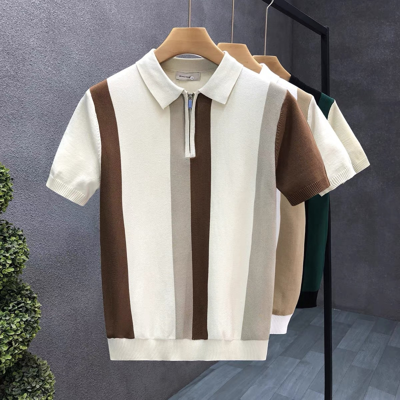 Πόλο πουκάμισο με στενή γραμμή, κοντό μανίκι, πολυεστέρας 96%