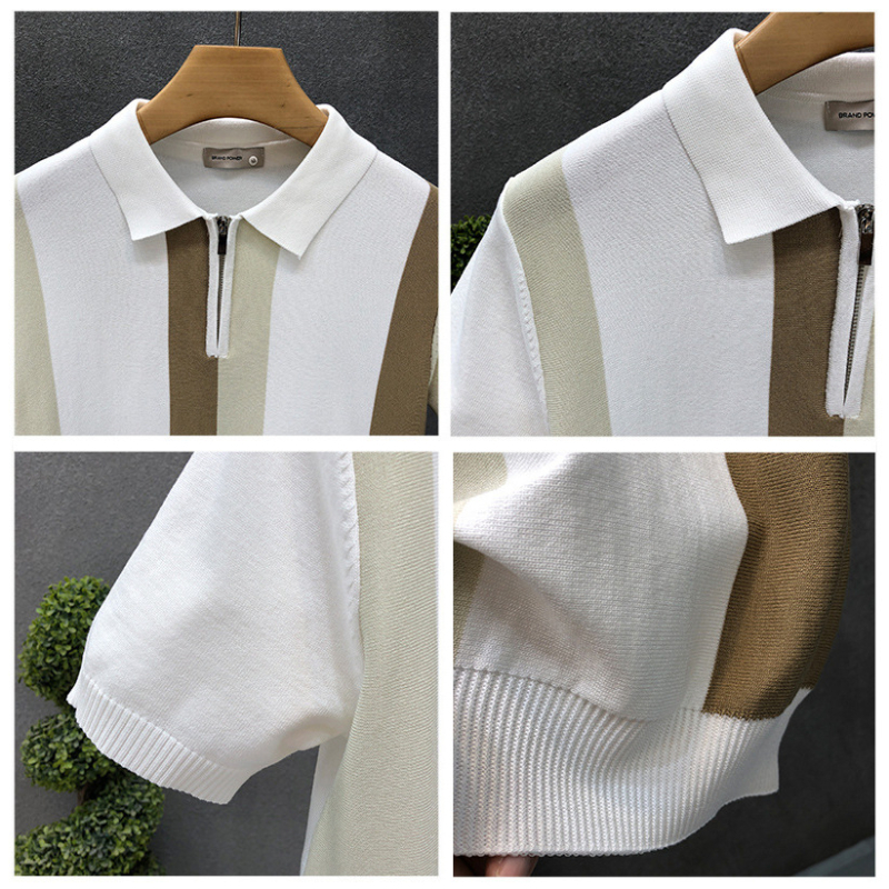 Πόλο πουκάμισο με στενή γραμμή, κοντό μανίκι, πολυεστέρας 96%