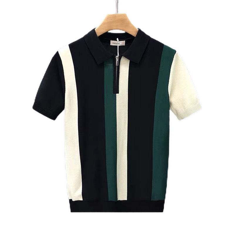 Πόλο πουκάμισο με στενή γραμμή, κοντό μανίκι, πολυεστέρας 96%