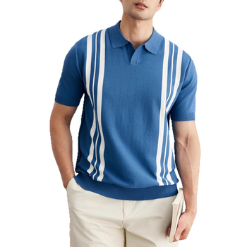 Πόλο πουκάμισο με V-λαιμό, κοντά μανίκια, κάθετες ρίγες, στενή γραμμή (slim fit), αναπνεύσιμο ύφασμα Ice Silk.