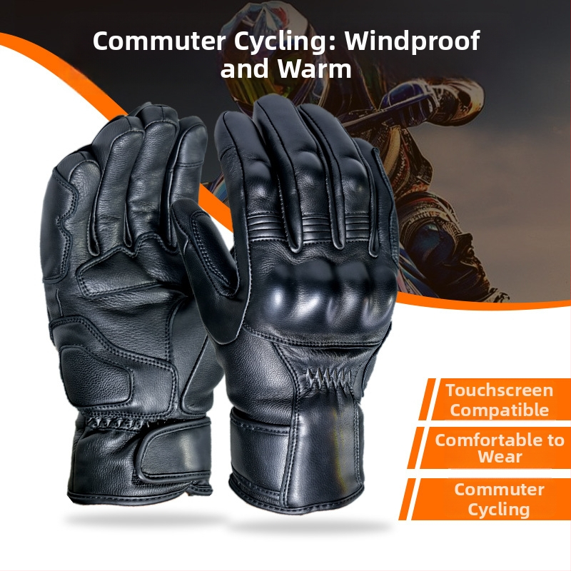 Motociklu braukšanas cimdi no aitas ādas, ar flīsa iekšpusi, pretslīdīgi, ar skārienjutīgu ekrānu saderīgi, īss stils