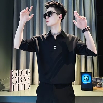 Πόλο πουκάμισο, κορεατικό στυλ, ύφασμα ice silk, χαλαρή γραμμή, μανίκια 3/4