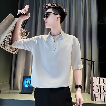 Πόλο πουκάμισο, κορεατικό στυλ, ύφασμα ice silk, χαλαρή γραμμή, μανίκια 3/4