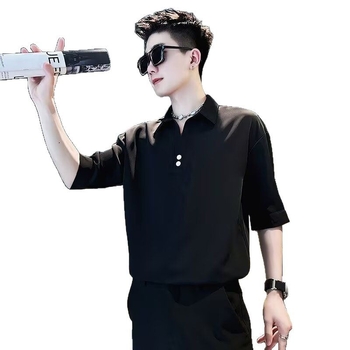 Πόλο πουκάμισο, κορεατικό στυλ, ύφασμα ice silk, χαλαρή γραμμή, μανίκια 3/4