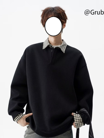 Πόλο πουκάμισο με patchwork σχέδιο - Μακριά μανίκια - Χαλαρή γραμμή - Πολυεστερική μείξη, Ανθεκτικό στις ζάρες