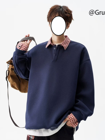 Πόλο πουκάμισο με patchwork σχέδιο - Μακριά μανίκια - Χαλαρή γραμμή - Πολυεστερική μείξη, Ανθεκτικό στις ζάρες