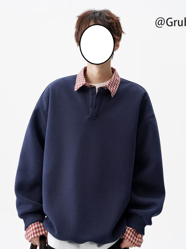 Πόλο πουκάμισο με patchwork σχέδιο - Μακριά μανίκια - Χαλαρή γραμμή - Πολυεστερική μείξη, Ανθεκτικό στις ζάρες