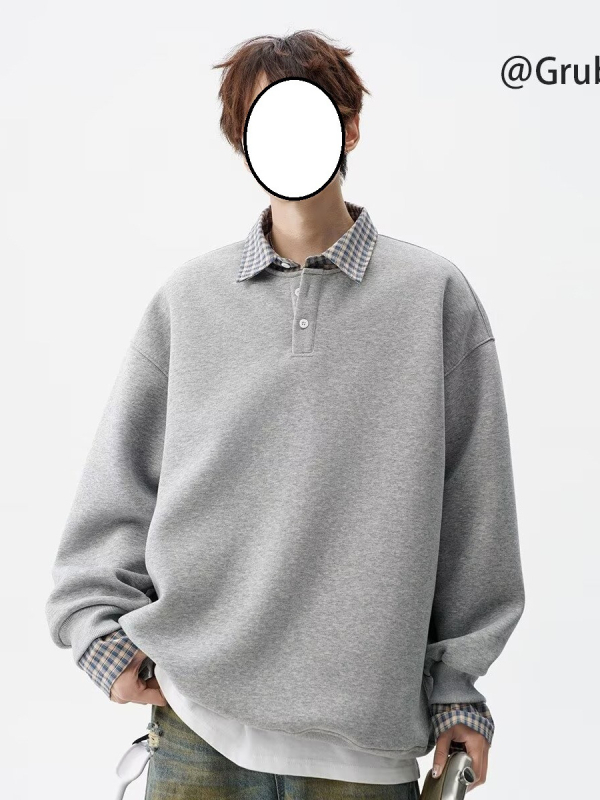 Πόλο πουκάμισο με patchwork σχέδιο - Μακριά μανίκια - Χαλαρή γραμμή - Πολυεστερική μείξη, Ανθεκτικό στις ζάρες