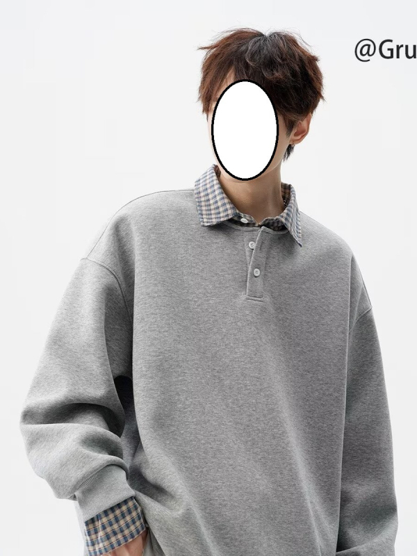 Πόλο πουκάμισο με patchwork σχέδιο - Μακριά μανίκια - Χαλαρή γραμμή - Πολυεστερική μείξη, Ανθεκτικό στις ζάρες