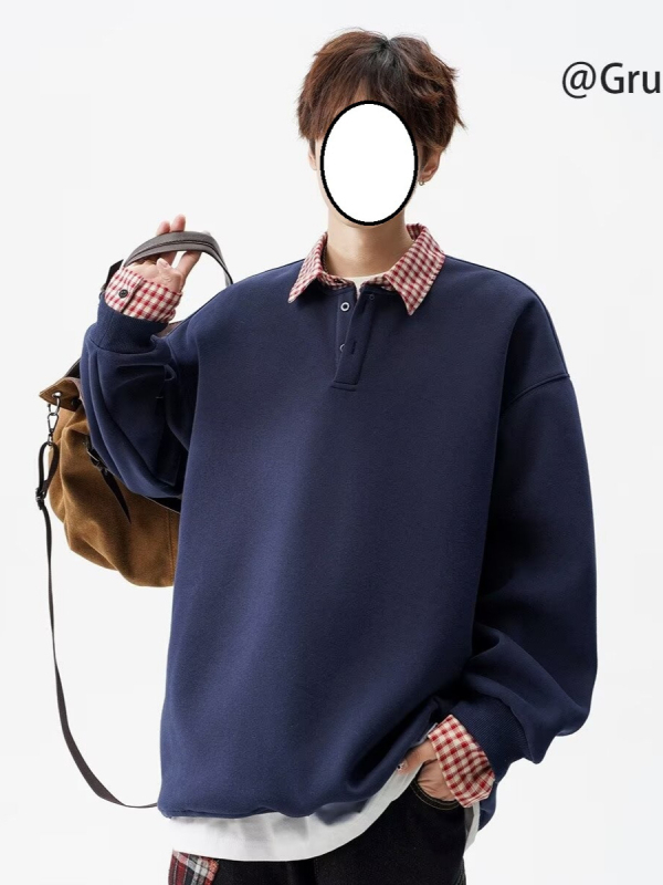 Πόλο πουκάμισο με patchwork σχέδιο - Μακριά μανίκια - Χαλαρή γραμμή - Πολυεστερική μείξη, Ανθεκτικό στις ζάρες