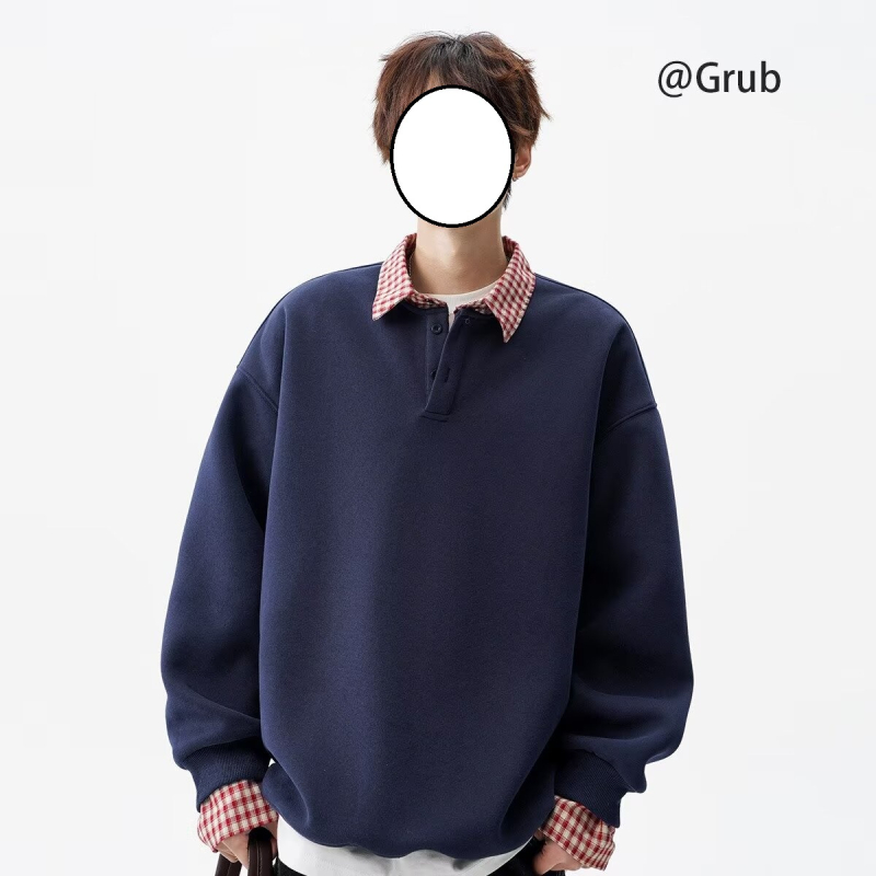 Πόλο πουκάμισο με patchwork σχέδιο - Μακριά μανίκια - Χαλαρή γραμμή - Πολυεστερική μείξη, Ανθεκτικό στις ζάρες