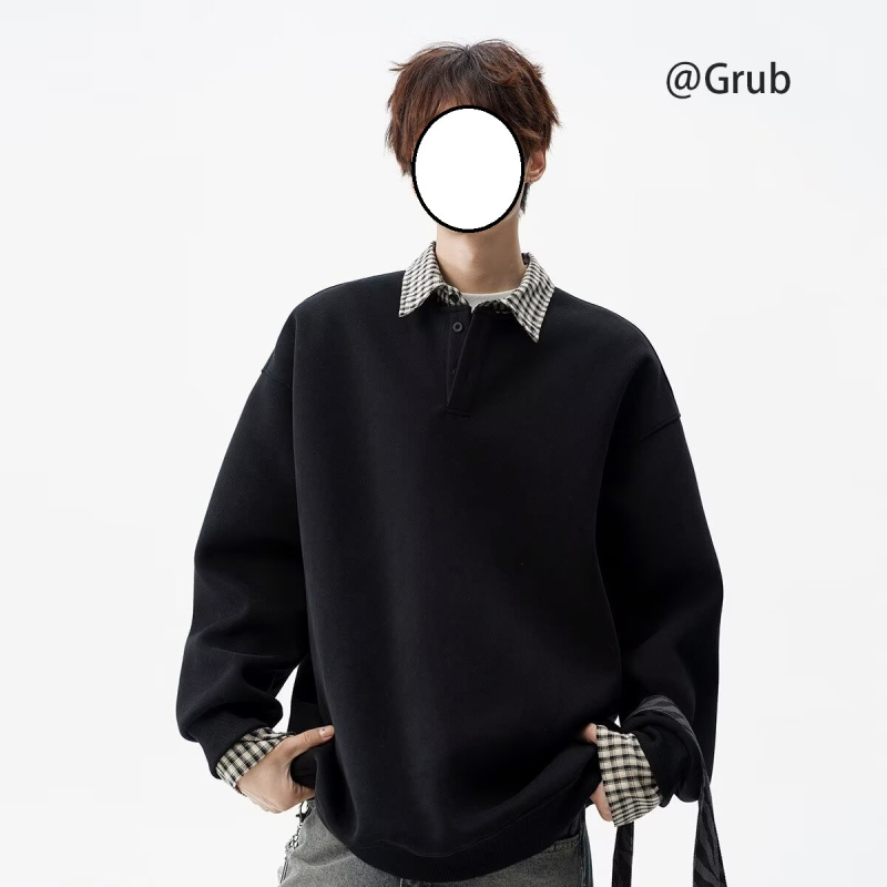 Πόλο πουκάμισο με patchwork σχέδιο - Μακριά μανίκια - Χαλαρή γραμμή - Πολυεστερική μείξη, Ανθεκτικό στις ζάρες