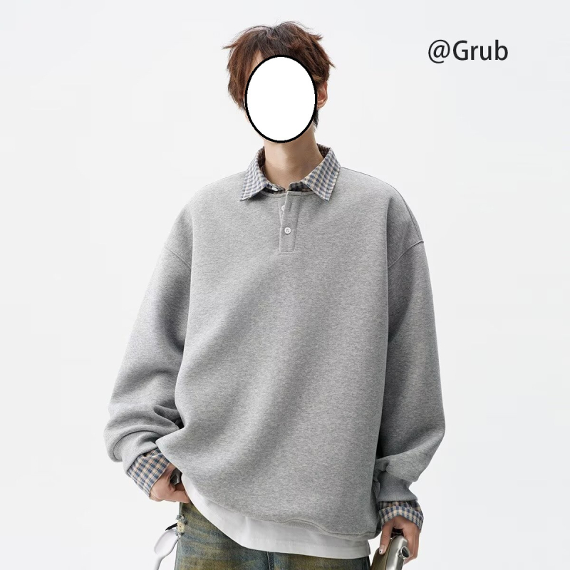 Πόλο πουκάμισο με patchwork σχέδιο - Μακριά μανίκια - Χαλαρή γραμμή - Πολυεστερική μείξη, Ανθεκτικό στις ζάρες