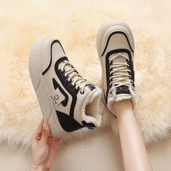 Pantofi damă înalți din bumbac, cu pluș artificial în căptușeală, PU partea superioară, talpă EVA