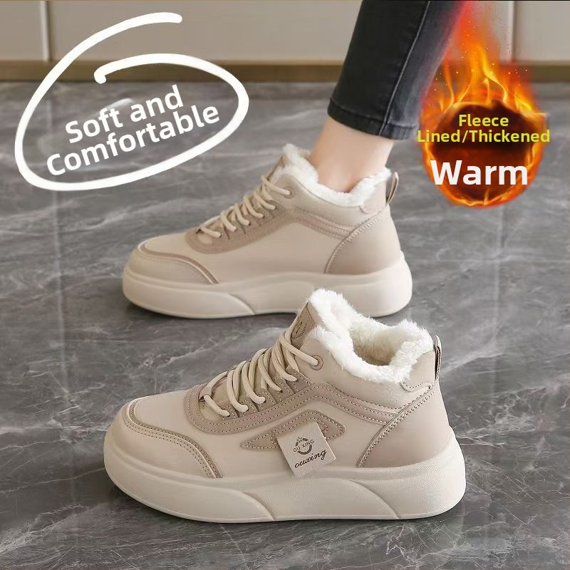 Pantofi damă înalți din bumbac, cu pluș artificial în căptușeală, PU partea superioară, talpă EVA