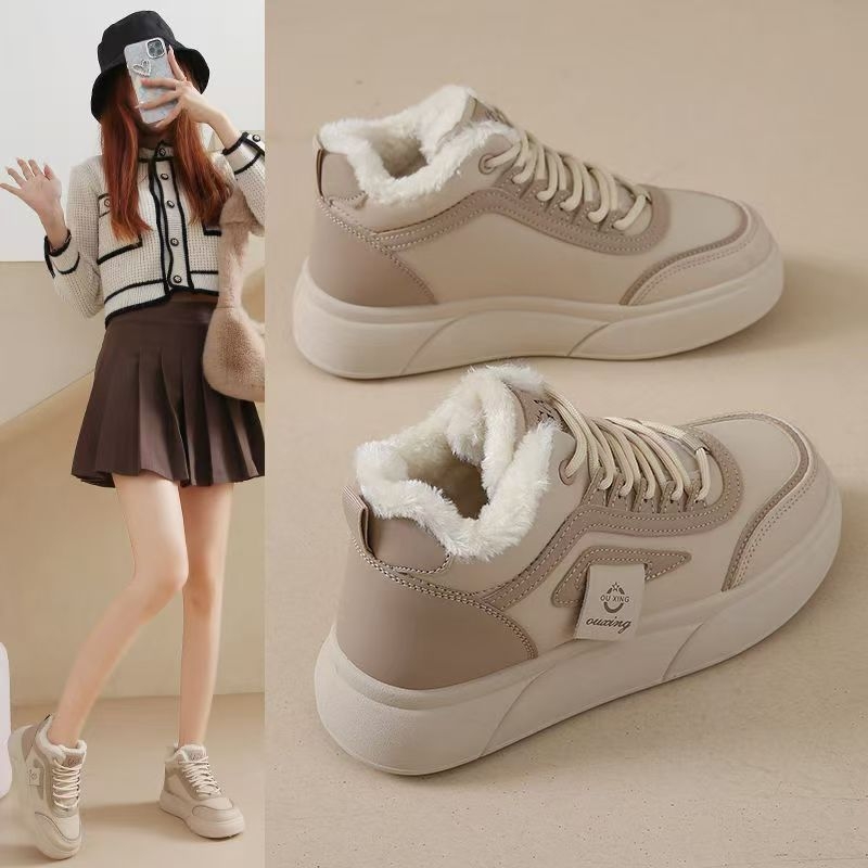 Pantofi damă înalți din bumbac, cu pluș artificial în căptușeală, PU partea superioară, talpă EVA