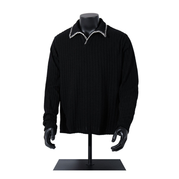 Jakoo polo πουκάμισο με μακριά μανίκια, άνετη γραμμή, ριγέ τζακάρντ, λεπτομέρεια κολλάζ, ύφασμα από βαμβακόμιγμα