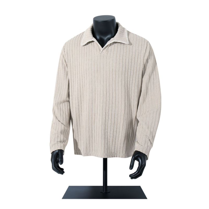 Jakoo polo πουκάμισο με μακριά μανίκια, άνετη γραμμή, ριγέ τζακάρντ, λεπτομέρεια κολλάζ, ύφασμα από βαμβακόμιγμα