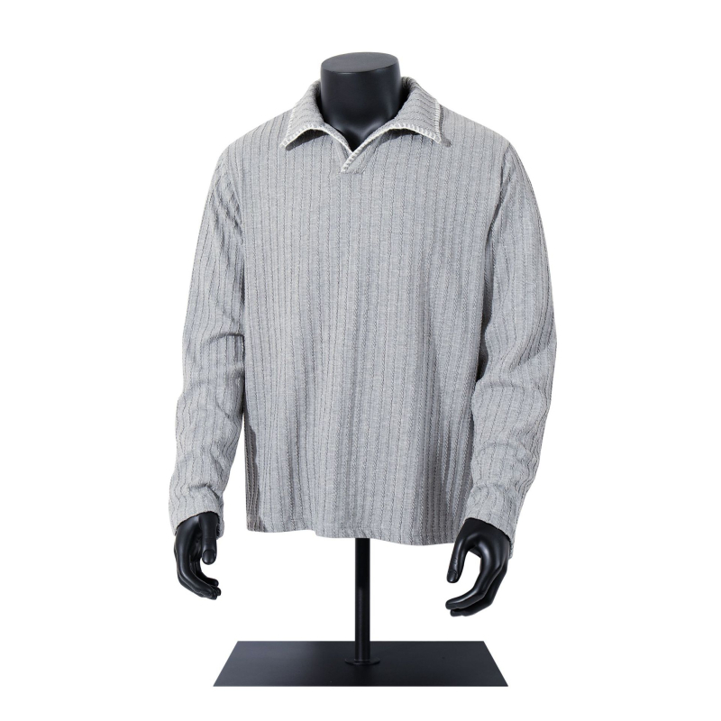 Jakoo polo πουκάμισο με μακριά μανίκια, άνετη γραμμή, ριγέ τζακάρντ, λεπτομέρεια κολλάζ, ύφασμα από βαμβακόμιγμα