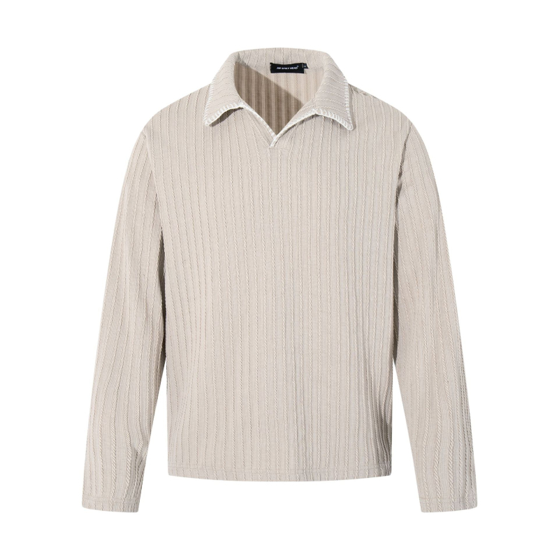 Jakoo polo πουκάμισο με μακριά μανίκια, άνετη γραμμή, ριγέ τζακάρντ, λεπτομέρεια κολλάζ, ύφασμα από βαμβακόμιγμα