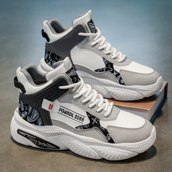 Ανδρικά αθλητικά υψηλού προφίλ με παχιά σόλα για αύξηση ύψους, συνθετικό δέρμα επάνω, καουτσούκ σόλα, αδιάβροχα, αντιολισθητικά, με κορδόνια