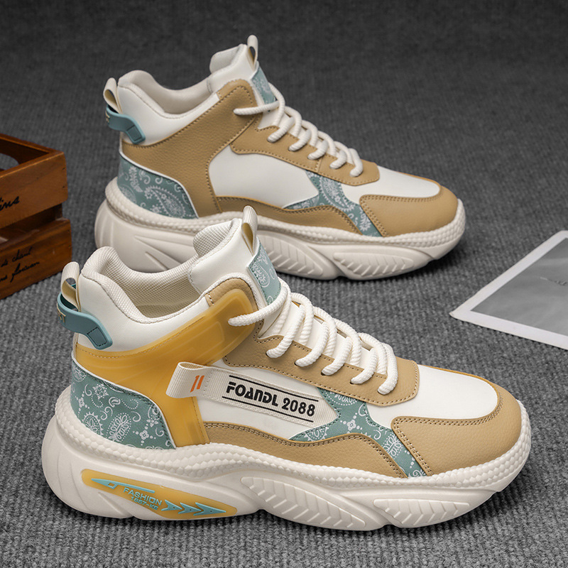 Ανδρικά αθλητικά υψηλού προφίλ με παχιά σόλα για αύξηση ύψους, συνθετικό δέρμα επάνω, καουτσούκ σόλα, αδιάβροχα, αντιολισθητικά, με κορδόνια