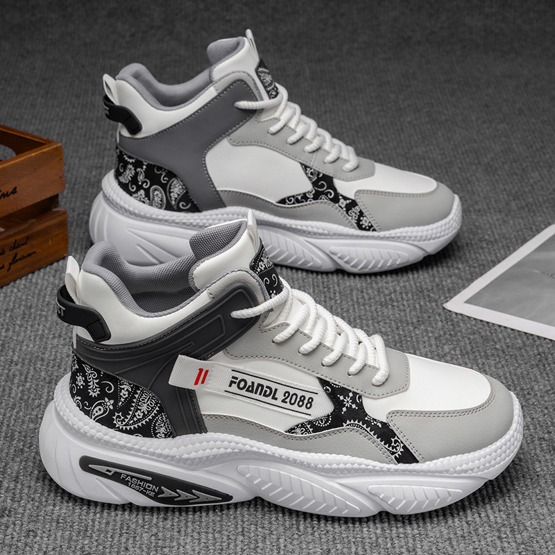 Ανδρικά αθλητικά υψηλού προφίλ με παχιά σόλα για αύξηση ύψους, συνθετικό δέρμα επάνω, καουτσούκ σόλα, αδιάβροχα, αντιολισθητικά, με κορδόνια