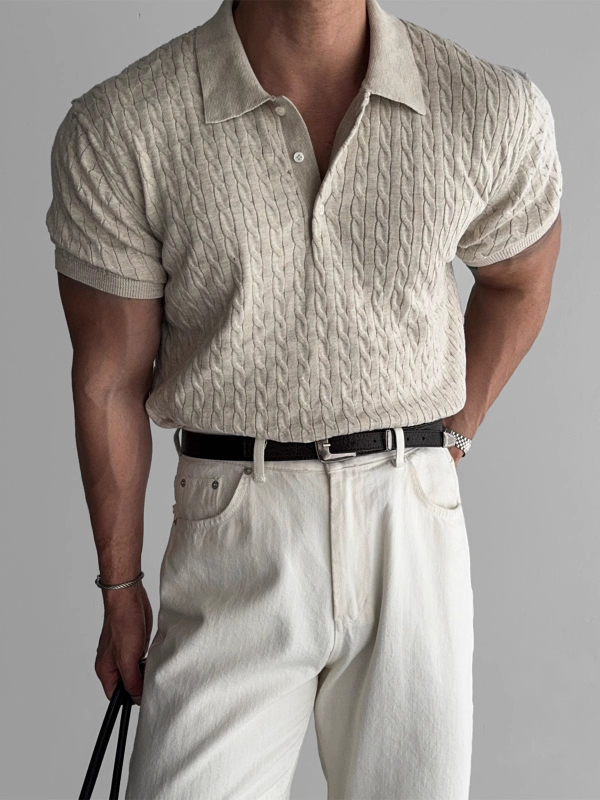 Πόλο πουκάμισο με κοντά μανίκια, γιακάς τύπου πέτο, ζακάρτ στριφτή πλέξη, πολυεστέρας, καθημερινή χρήση για το καλοκαίρι