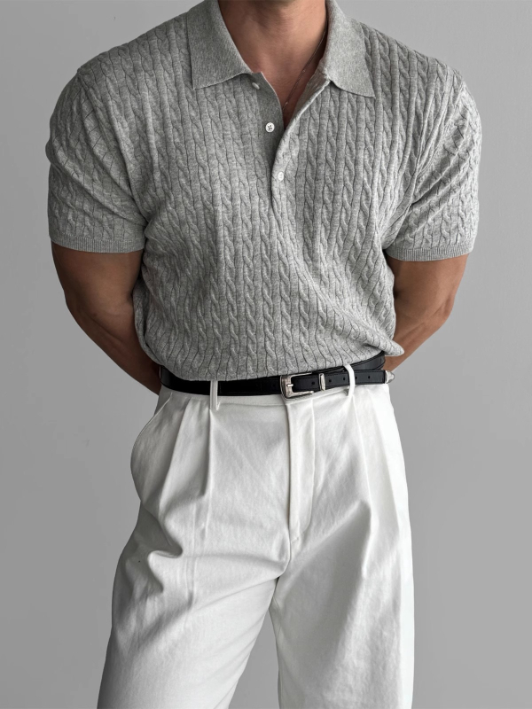 Πόλο πουκάμισο με κοντά μανίκια, γιακάς τύπου πέτο, ζακάρτ στριφτή πλέξη, πολυεστέρας, καθημερινή χρήση για το καλοκαίρι