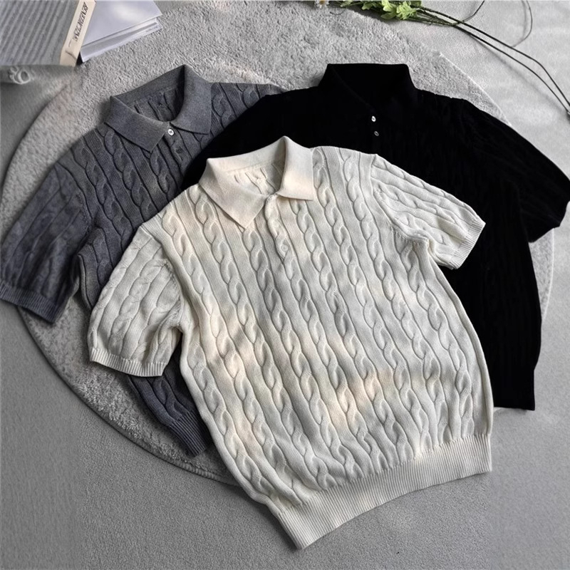 Πόλο πουκάμισο με κοντά μανίκια, γιακάς τύπου πέτο, ζακάρτ στριφτή πλέξη, πολυεστέρας, καθημερινή χρήση για το καλοκαίρι