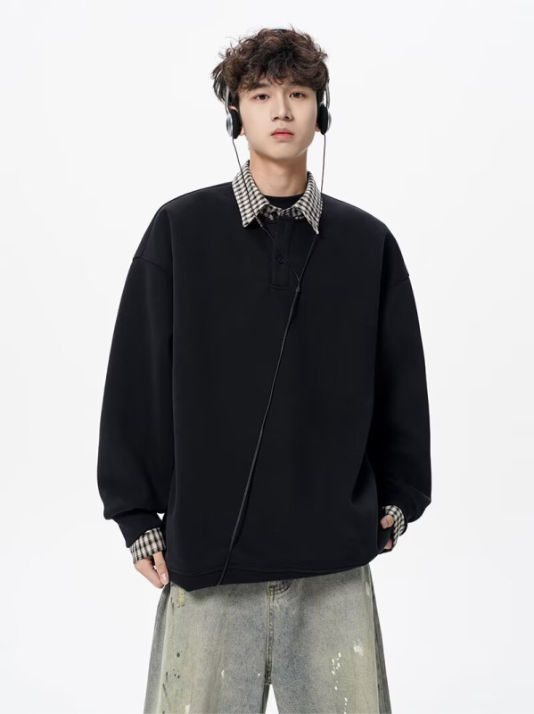 Πόλο με καρό μοτίβο, κουκούλα, μακριά μανίκια, άνετη γραμμή, ύφασμα πολυεστέρα-ελαστάνης, πλένεται στο πλυντήριο