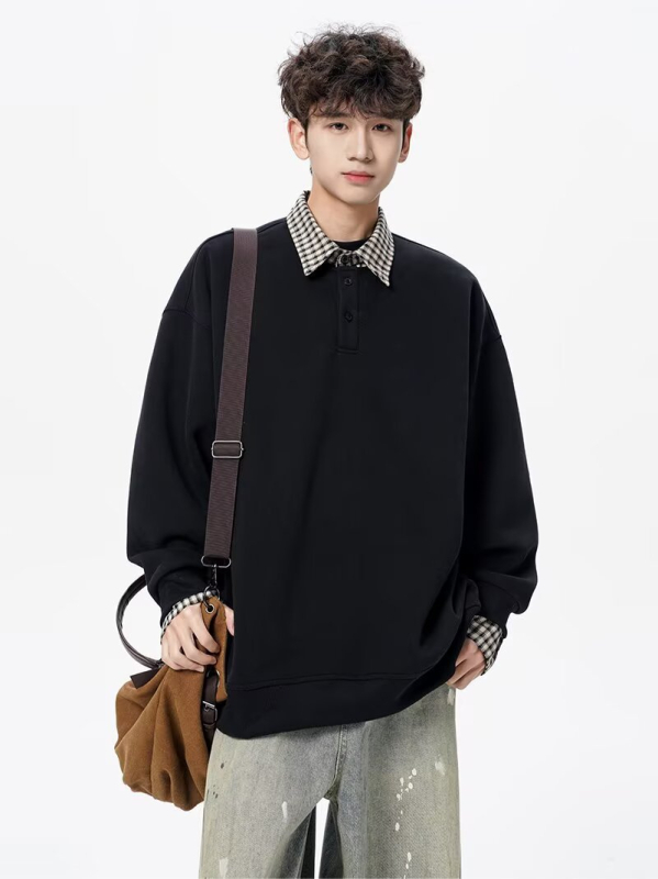 Πόλο με καρό μοτίβο, κουκούλα, μακριά μανίκια, άνετη γραμμή, ύφασμα πολυεστέρα-ελαστάνης, πλένεται στο πλυντήριο