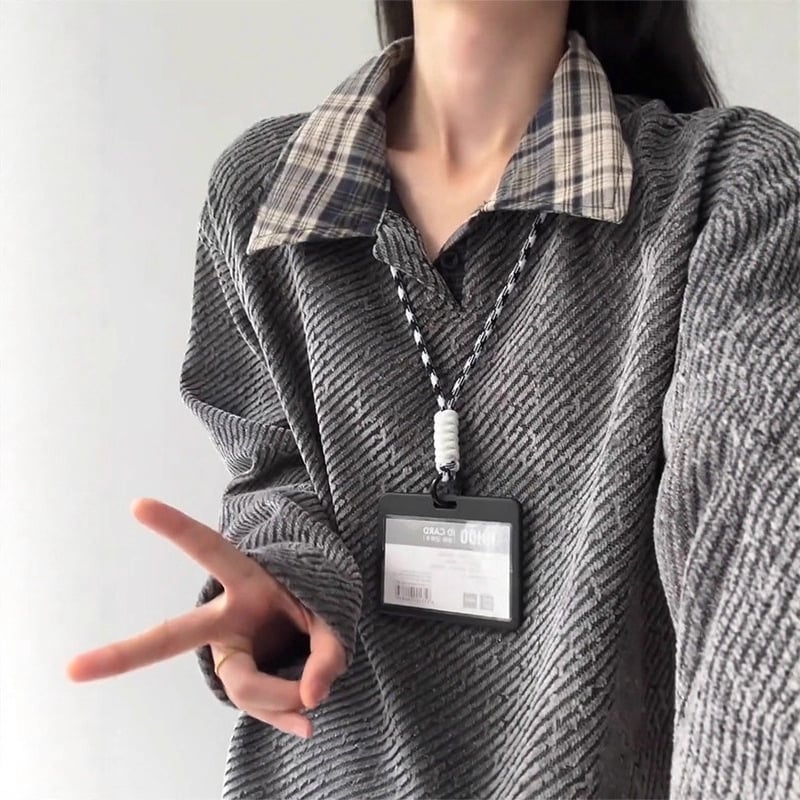 Ανδρικό polo πουκάμισο, με αμερικανικό στυλ, μακριά μανίκια, χαλαρή γραμμή, σχέδιο πλέγματος, πολυεστερική ανάμιξη