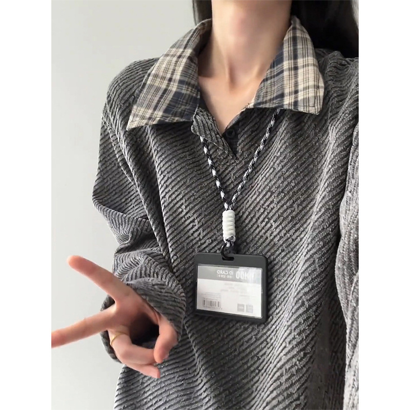 Ανδρικό polo πουκάμισο, με αμερικανικό στυλ, μακριά μανίκια, χαλαρή γραμμή, σχέδιο πλέγματος, πολυεστερική ανάμιξη