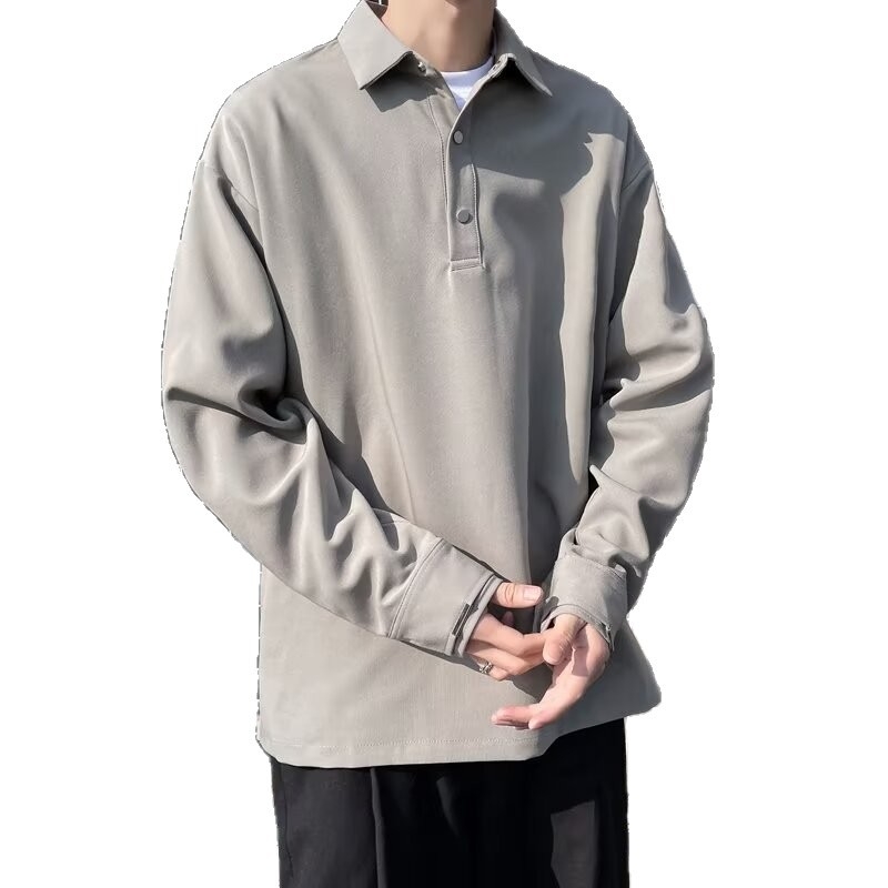 Πόλο πουκάμισο, κορεατικής έκδοσης, μακριά μανίκια, φαρδιά γραμμή, φερμουάρ λεπτομέρεια