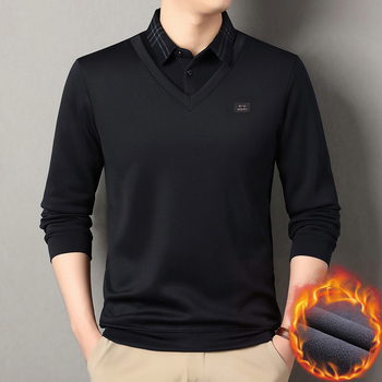 Πλεκτό πόλο για χειμώνα με φλις επένδυση και γιακά, μακριές μανίκες, χαλαρή γραμμή, πολυεστερική ίνα