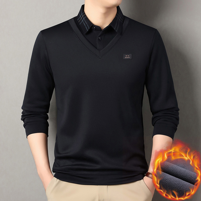 Πλεκτό πόλο για χειμώνα με φλις επένδυση και γιακά, μακριές μανίκες, χαλαρή γραμμή, πολυεστερική ίνα